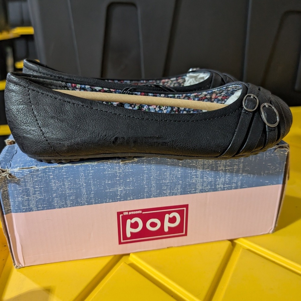 New Pop Nelly Black Memory Foam Ballet Flats Buckle Detail Women's 5.5 M